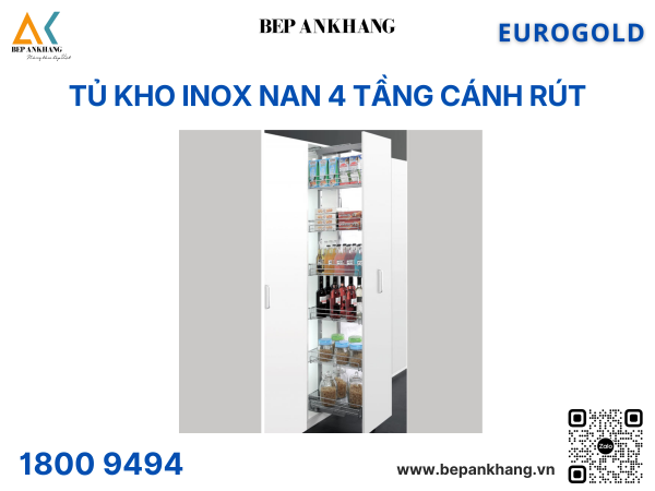Tủ kho inox nan 4 tầng cánh rút EG90440S (EKR11440) – Eurogold